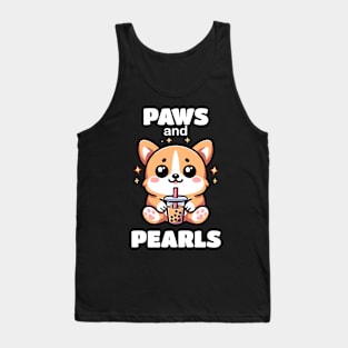 Cute Little Baby Corgi Drinking Bubble Boba Tea Tank Top